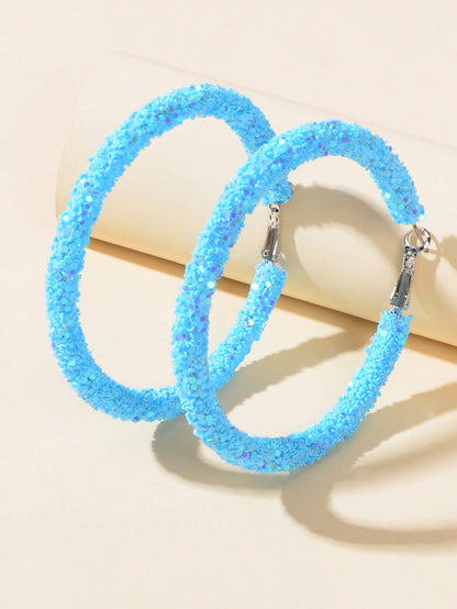 A Pair Large Round Glitter Earrings Women Chic Jewellery Stunning Party Gift-1