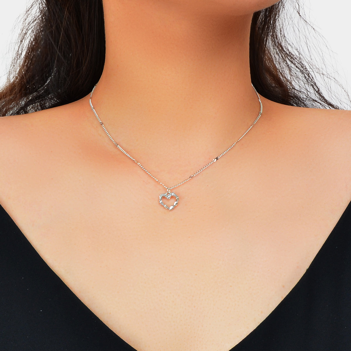 Silver Chain Rhinestone Heart Necklace Delicate Jewelry-1