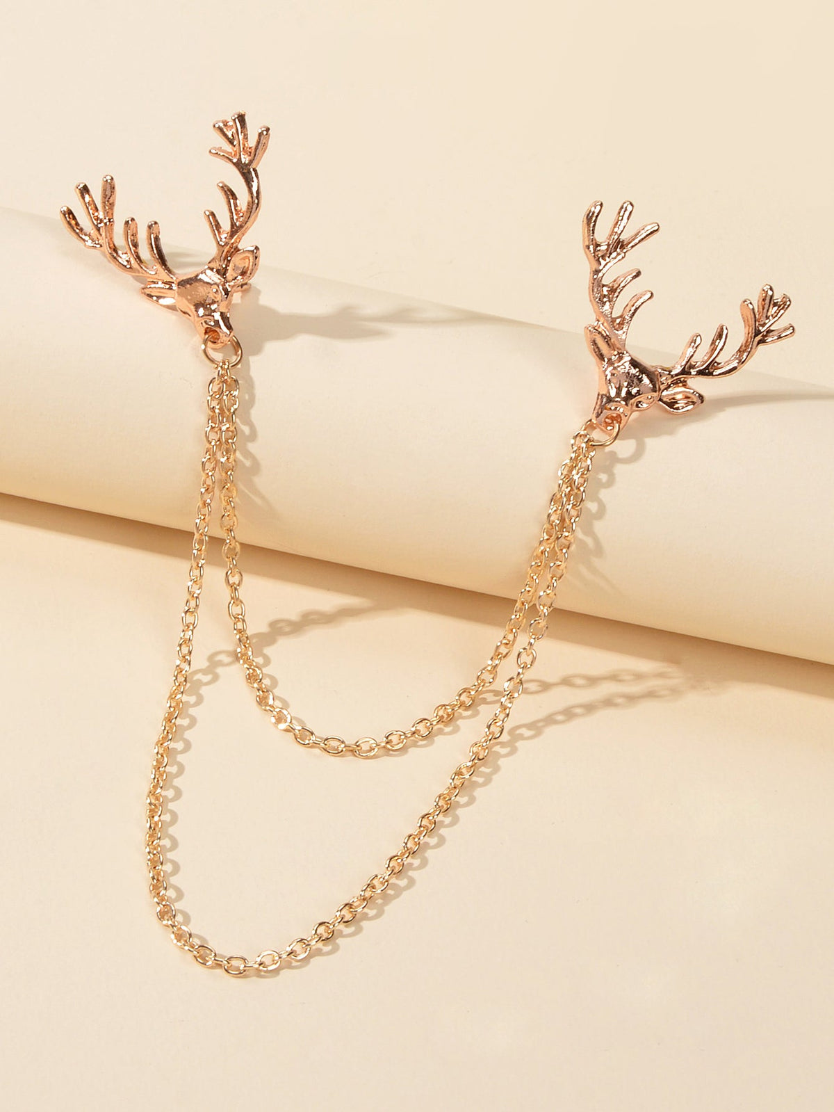 Christmas Reindeer Pin Badge with Chain Brooch Buckle Collar Deer Head Lapel Pin-0