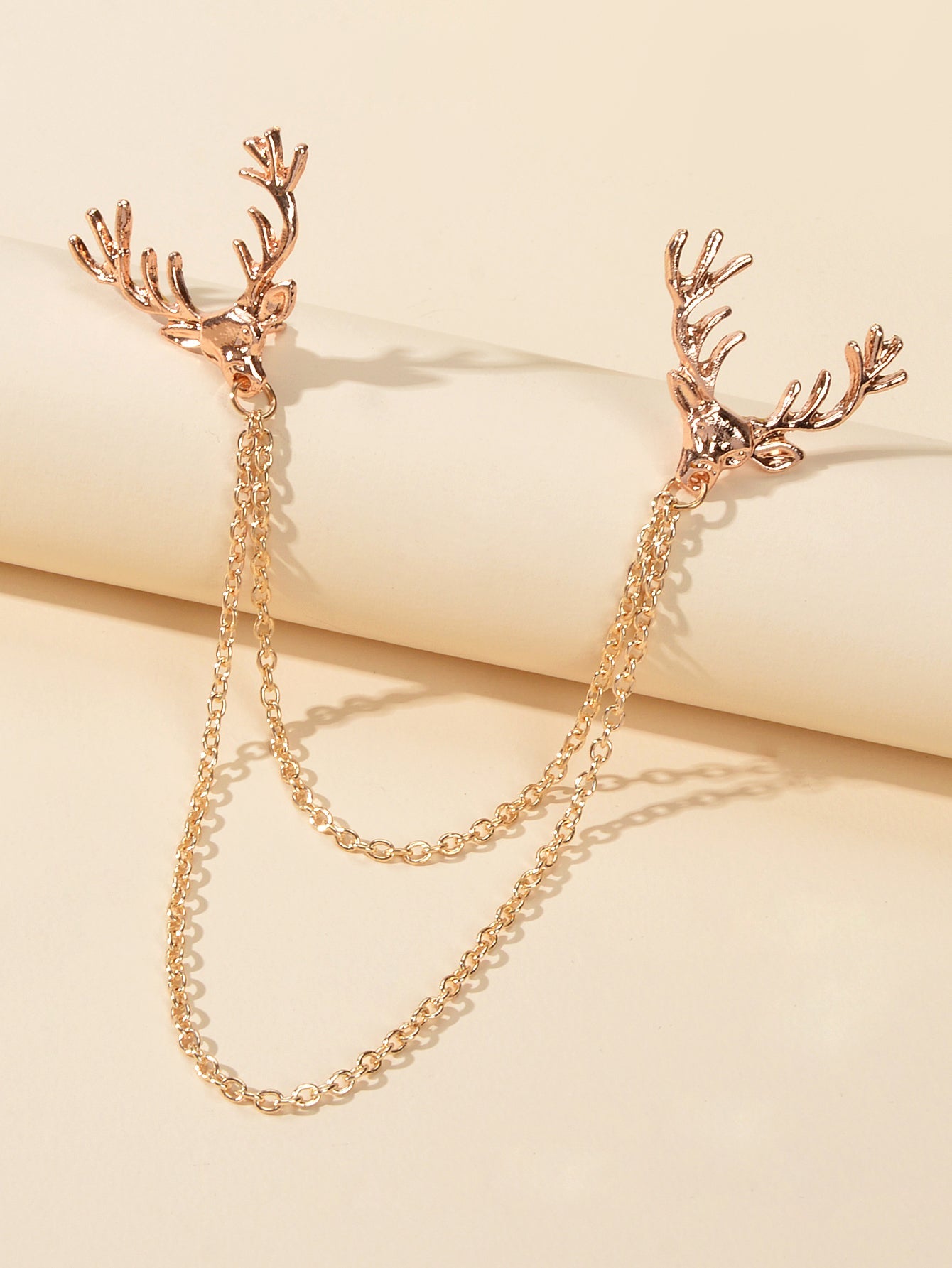 Christmas Reindeer Pin Badge with Chain Brooch Buckle Collar Deer Head Lapel Pin-0