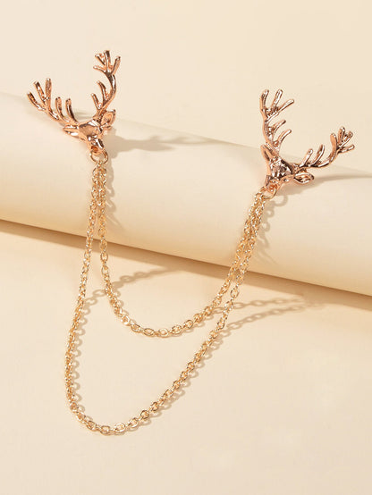 Christmas Reindeer Pin Badge with Chain Brooch Buckle Collar Deer Head Lapel Pin-0