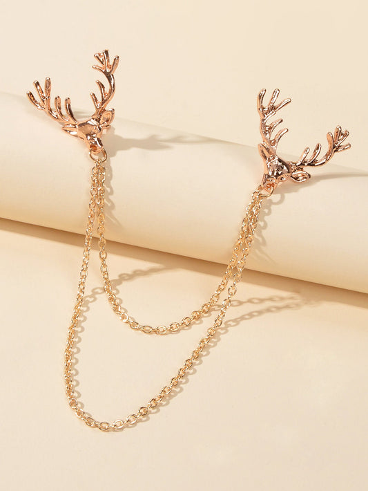 Christmas Reindeer Pin Badge with Chain Brooch Buckle Collar Deer Head Lapel Pin-0