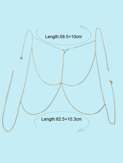 Gold Chain Pearl Accent Waist Body Chain Elegant Fashion Accessory-1