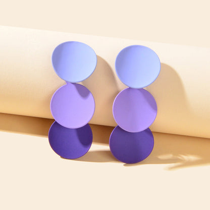 Sweet Gradient Pink Purple Round Dangle Stud Earrings Cool Girl Party Decoration-0
