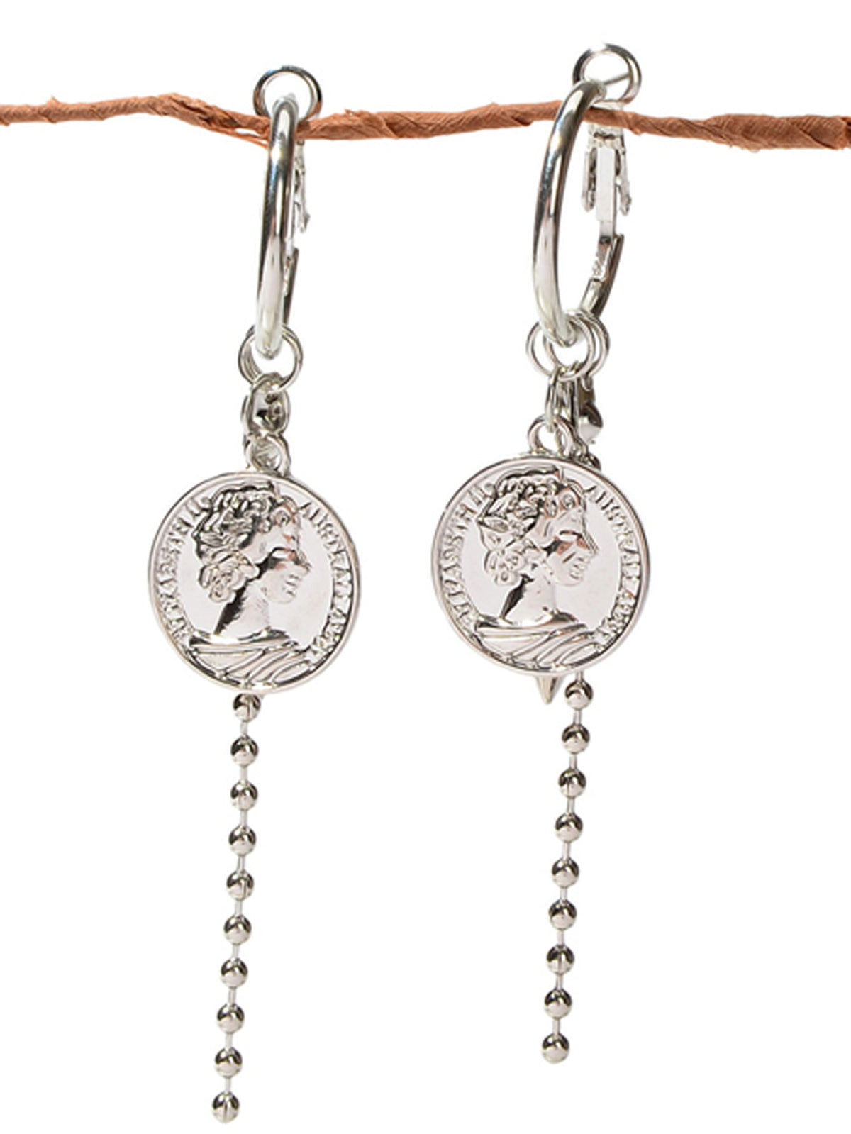 Designer Jewellery Silver Chain Popcorn Chain Spike Cion Charm Hoop Punk Earring-4