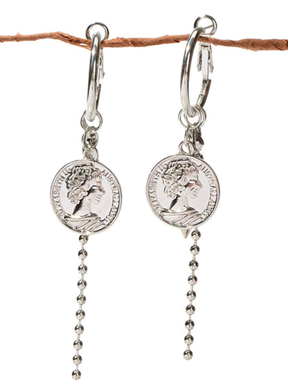 Designer Jewellery Silver Chain Popcorn Chain Spike Cion Charm Hoop Punk Earring-4