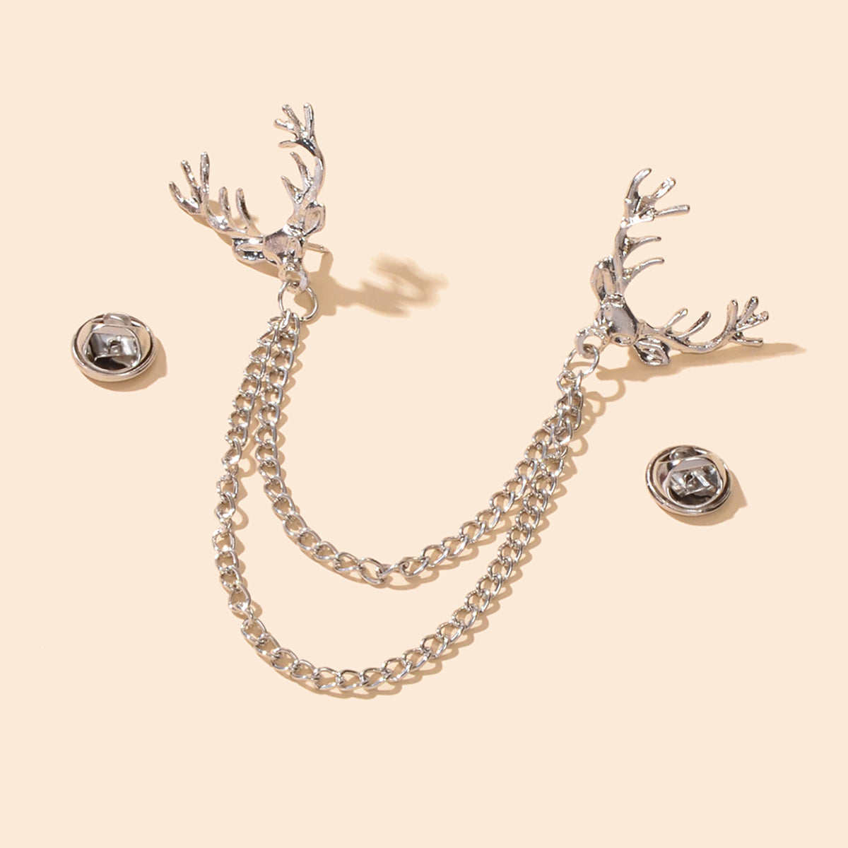 Christmas Reindeer Pin Badge with Chain Brooch Buckle Collar Deer Head Lapel Pin-4