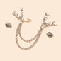 Christmas Reindeer Pin Badge with Chain Brooch Buckle Collar Deer Head Lapel Pin-4