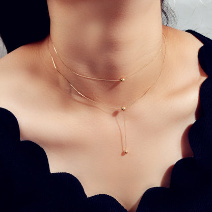 Perfect Jewellery Gold Double layer Chain Necklace Beads Charm Y Lariat Necklace-0
