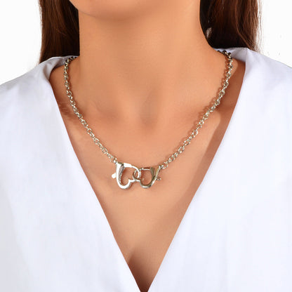 Party Decoration Women Silver Lock Heart Charm Necklace Teens Girl Trendy Collar-0