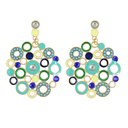Female Jewellery Rhinestone Colorful Enamel Circle Chunky Party Holiday Earrings-0