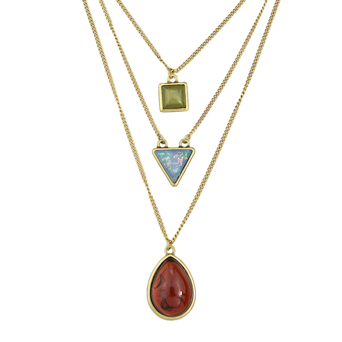 Bohemian Jewelry 3pcs Gold Chain Resin Square Triangle Water Drop Charm Necklace-1