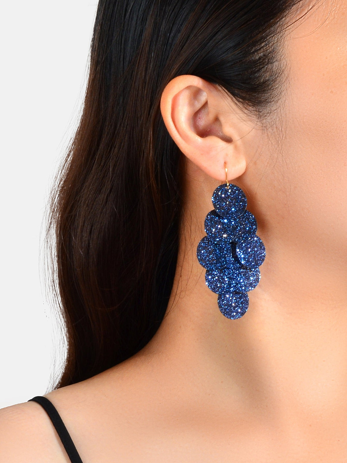 Awesome Navyblue Round Disc Spinning Shining Chunky Chandelier Big Earrings Gift-0