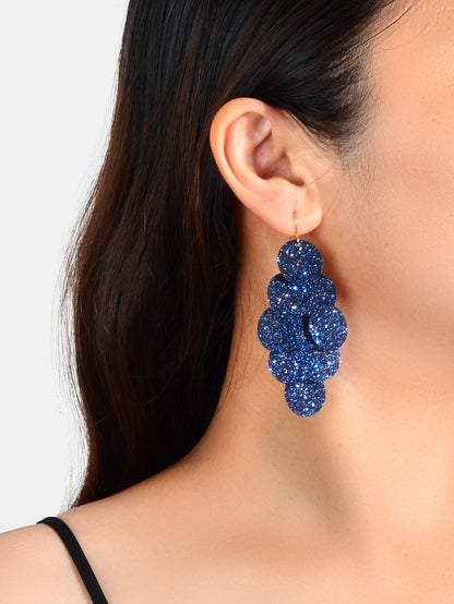 Awesome Navyblue Round Disc Spinning Shining Chunky Chandelier Big Earrings Gift-0