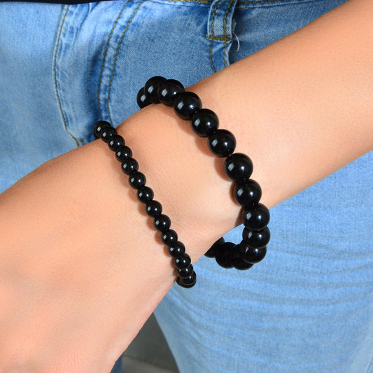 2pcs Traditional Ethnic Jewellery Handmade Black Beads Elastic Teenager Bracelet-0