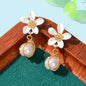 Textured Jewellery Pearl Decor Yellow Flower Drop Pierced Earring Dainty Gifts-5