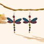 Luxury Jewellery Colorful Rhinestone Dragonfly Long Pendant Dangle Gift Earrings-0