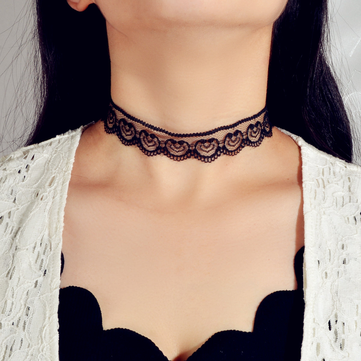 Gothic Jewelry Black Lace Hollow Geometric 90s Tattoos Choker Necklace Collar-0