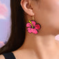 Hotpink Acrylic Dangle Flower Earrings Flora Bloom Vacation Jewellery Gift-0