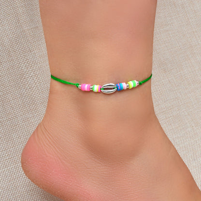 Boho Chic Candy Color Handmade Soft Beads Shell Anklet Adjustable Foot Jewellery-0