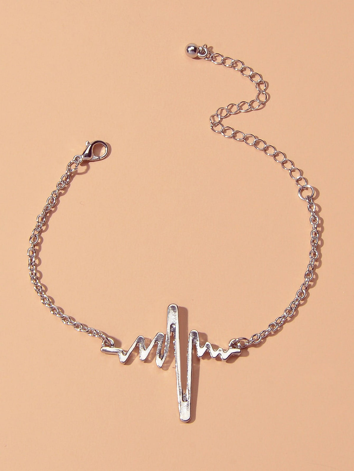 Silver EKG Heart Shape Bracelet with Heart Pendant Earrings Set Jewelry Ensemble-1