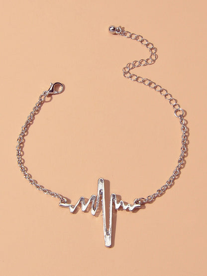 Silver EKG Heart Shape Bracelet with Heart Pendant Earrings Set Jewelry Ensemble-1
