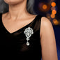 Luxurious Rhinestone Decor Silvery Flower Water Drop Design Brooch Pin Women Banquet Jewelry Accessories-0