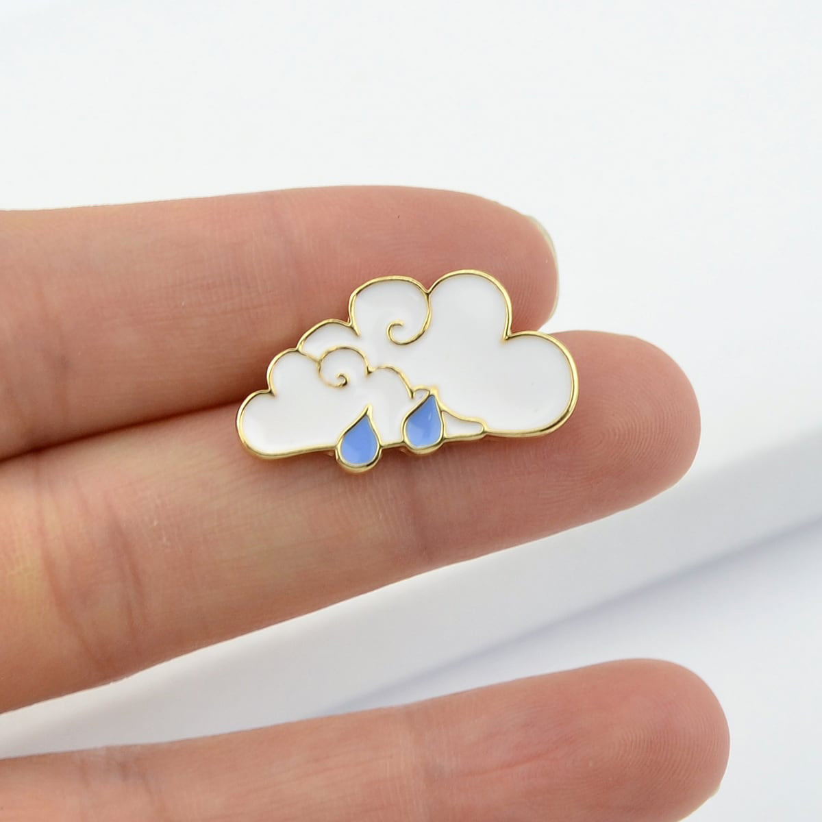 White Cloud Blue Raindrop Enamel Lapel Pin Brooch Backpack Badge Jewellery Gift-0