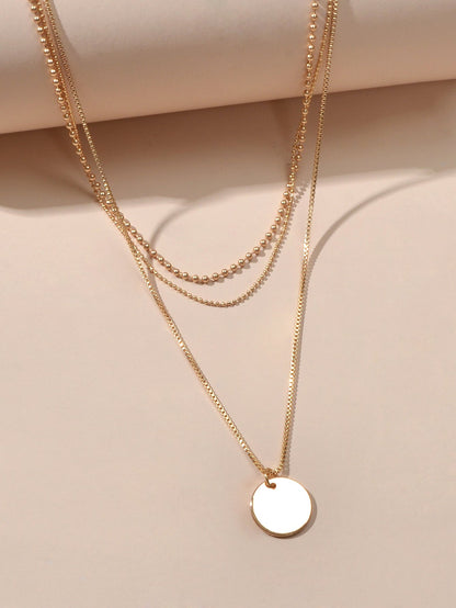 Round Coin Disc Charm Multilayer Necklace Gold Clavicle Chain Collar Trendy Gift-3