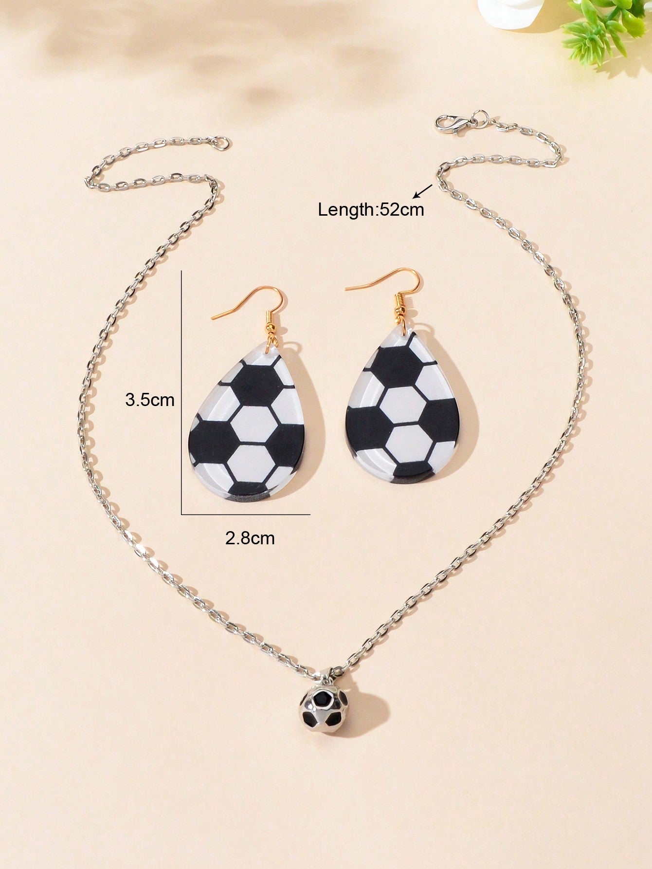 Sporty Soccer Pendant Necklace & Earrings Set - Kick up Your Style Game Jewelry-1