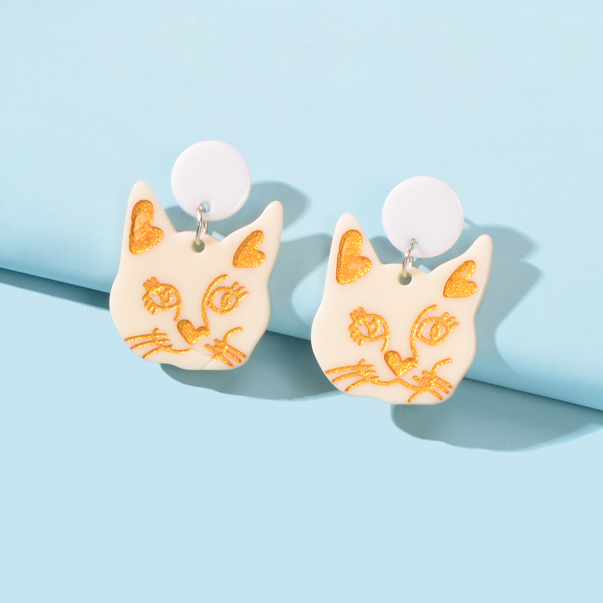 Party Jewellery Gift Black Beige Acrylic Dangle Cute Animal Cartoon Cat Earrings-4