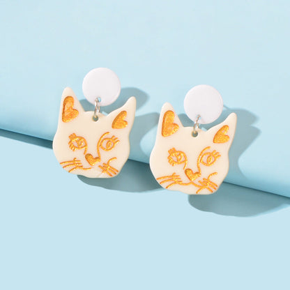 Party Jewellery Gift Black Beige Acrylic Dangle Cute Animal Cartoon Cat Earrings-4