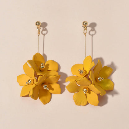 Female Jewelry Trendy Pink Yellow Flower Drop Dangle Pendant Earrings for Women-0