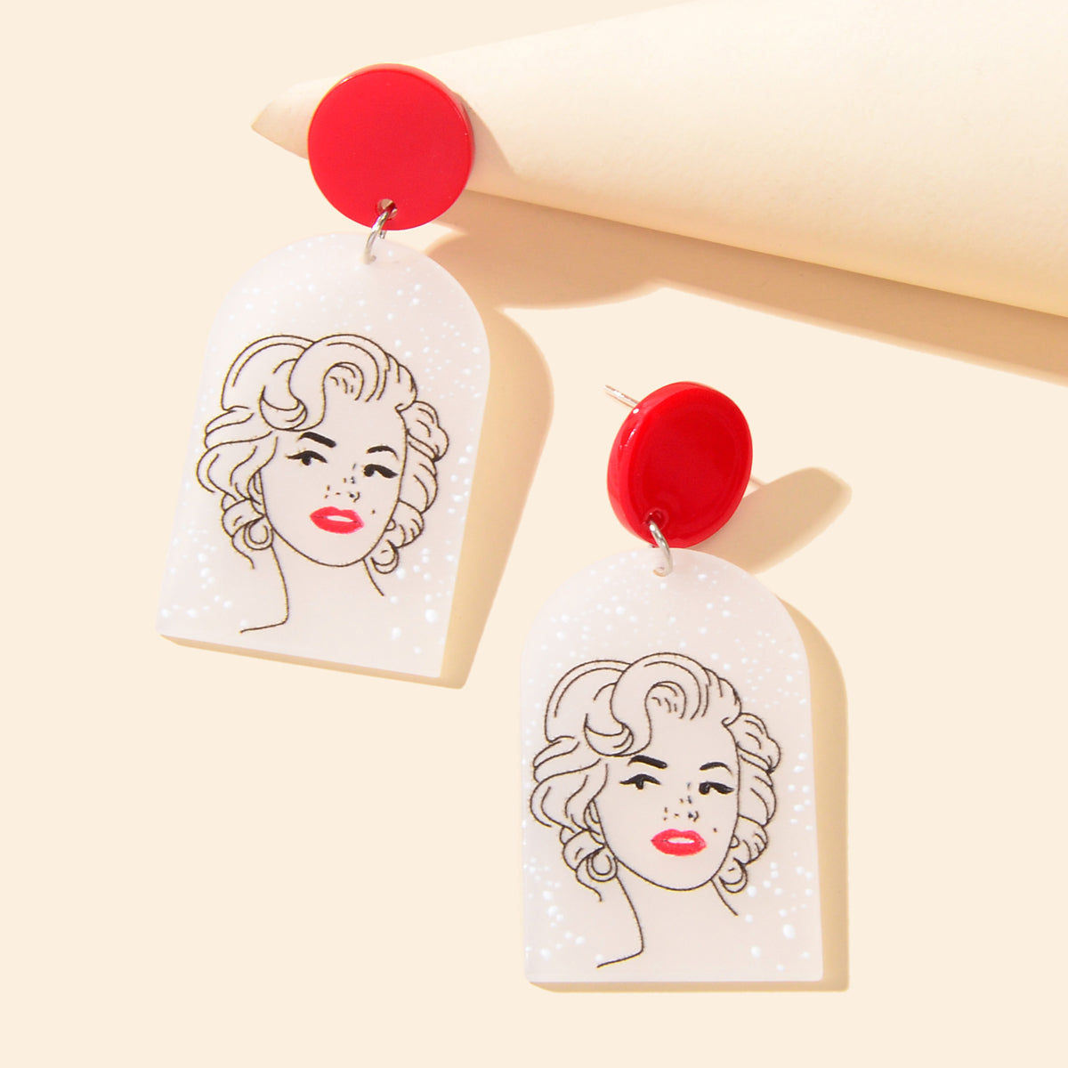 White Red Acrylic Geometric Portrait Pattern Lightweight Earrings Party Jewelry-0