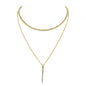 Trendy Shining Full Rhinestone Gold Silver Double layer Chain Bar Charm Necklace-3