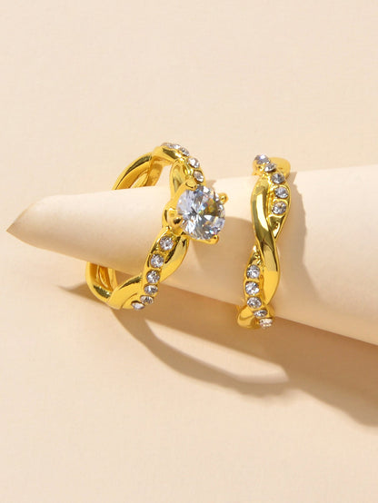 Simulated Diamond Finger Wedding Engagement Ring 2pcs Luxury Women Band-4