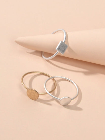 Multiple 3 pcs Minimalist Round Square Disc Stackable Midi Knuckle Rings set-4