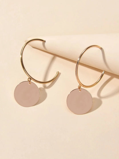 Punk Jewellery Gold Silver Round Disc Geometric Hoop Earrings Women Accessories-4