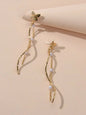 Fashion Pearl Decor Long Gold Chain Butterfly Geometric Dangle Women Earrings-0