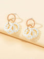 Pearl Decor Circle Dangle Drop Classical Earrings Ladies Girls Teens Hoop Stud-0