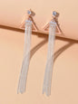 Rhinestone Triangle Silver Tassel Long Chain Drop Dangle Party Stud Earrings-0