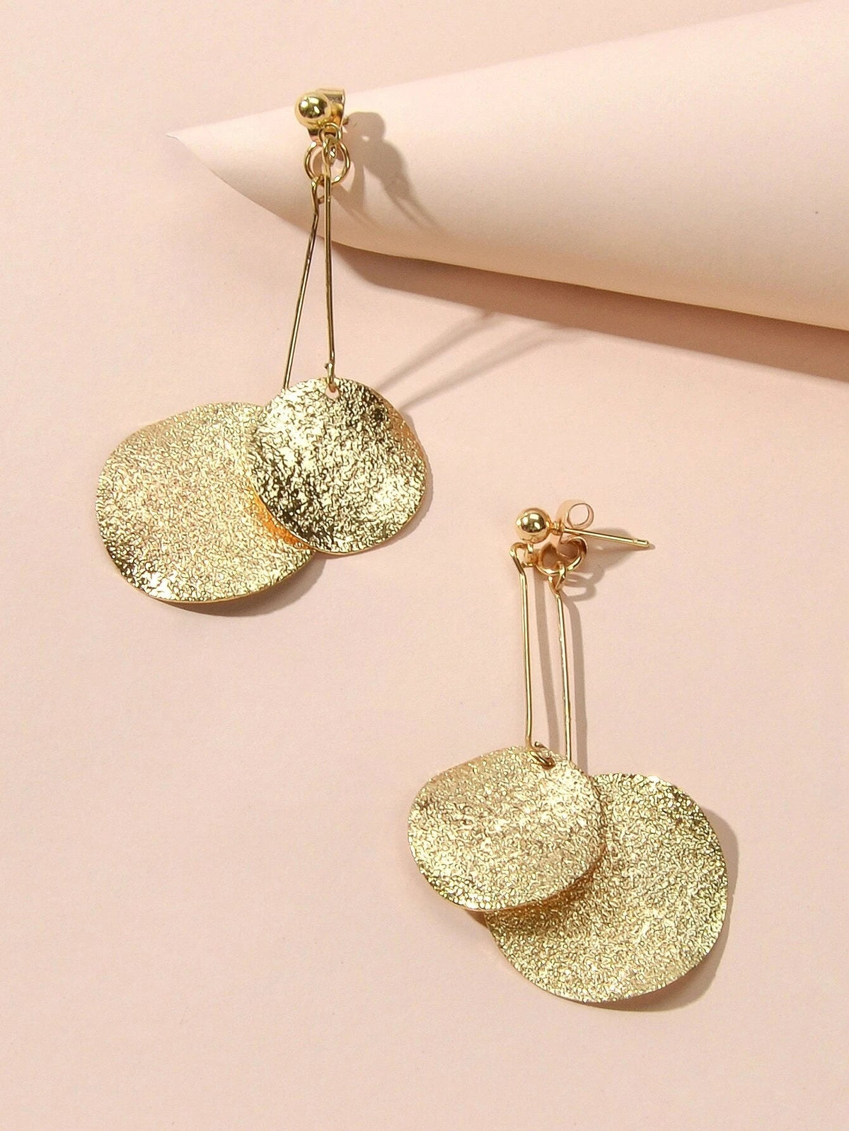Gold Color Metal Geometric Drop Earrings Ear Jacket Stunning Disc Stud Jewellery-0