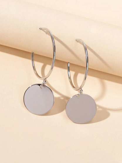 Punk Jewellery Gold Silver Round Disc Geometric Hoop Earrings Women Accessories-1