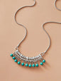 Tribal Ethnic Antique Silver Chain Turquoise Bead Bib Necklace Boho Blue Jewelry-0