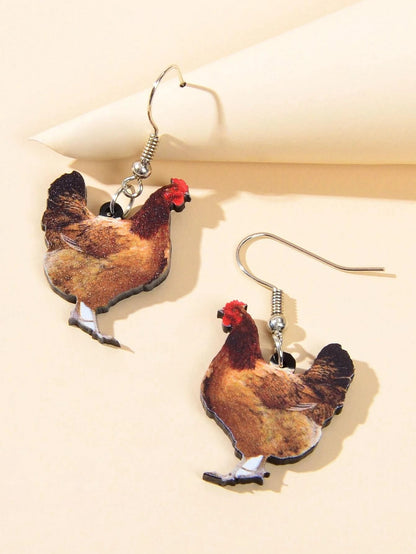 AU Post Women Jewellery Acrylic Brown Big Cock Drop Dangle Statement Earrings-1