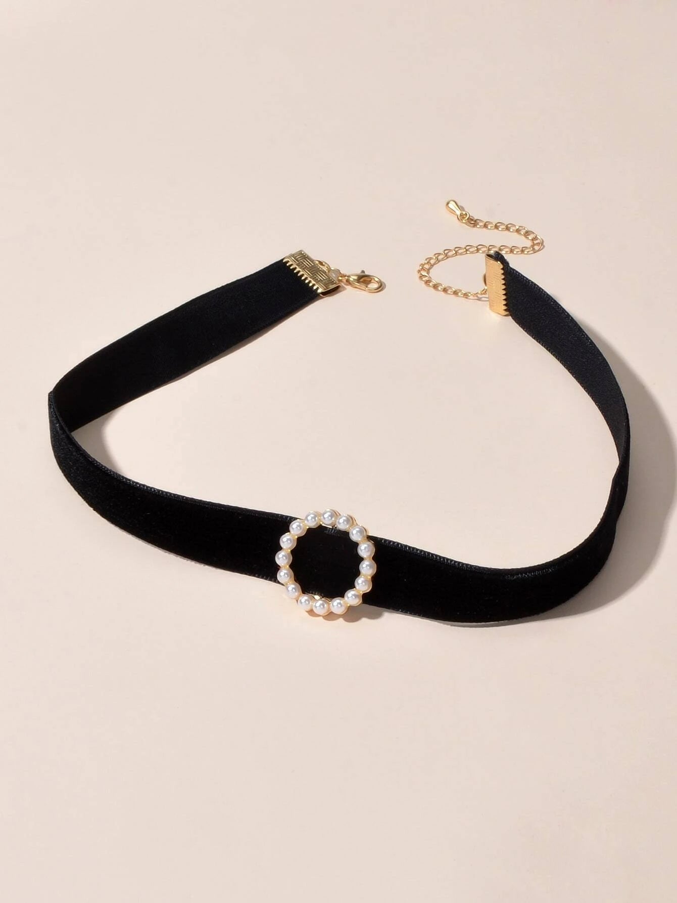Retro Jewellery Pearl Decor Green Black Red Velvet Choker Necklace Accessories-1