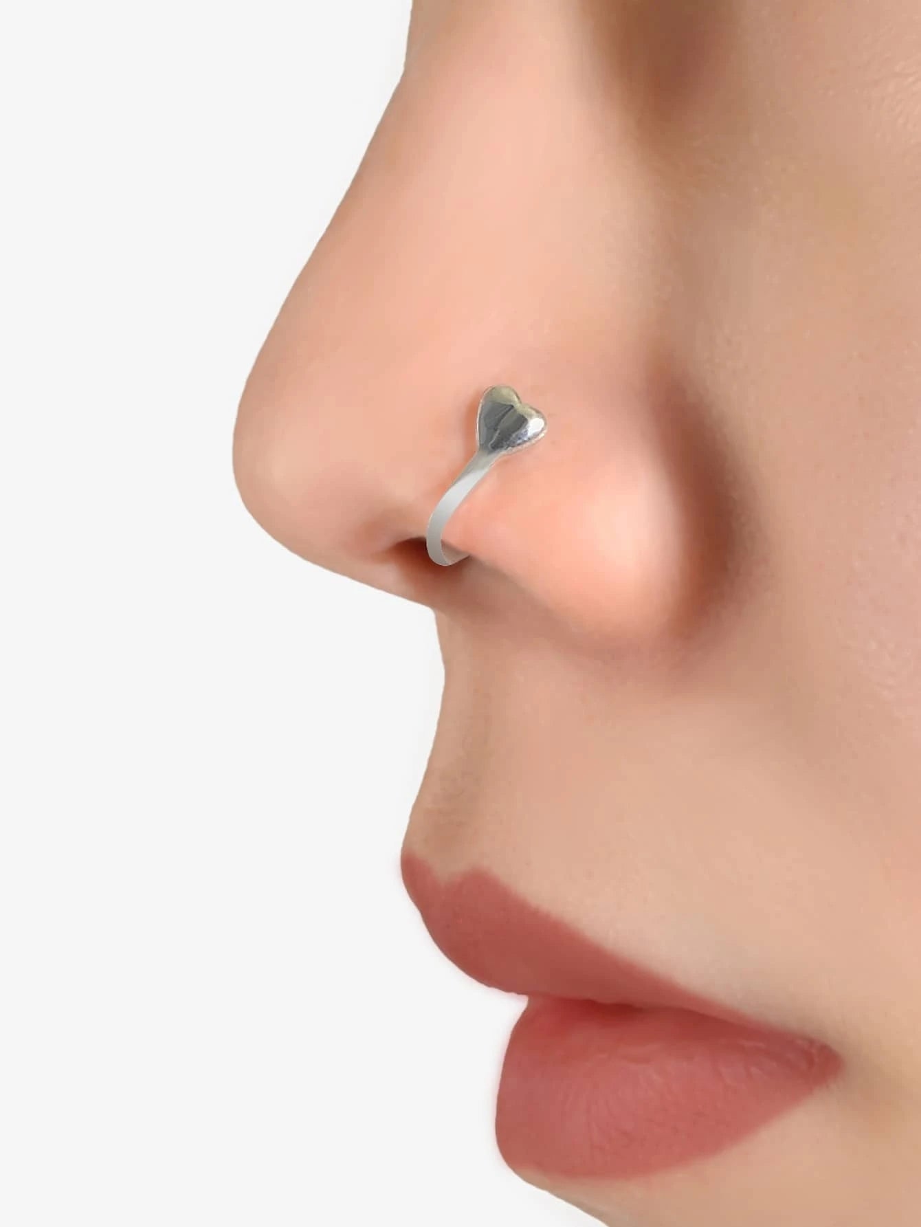 1pc Gold Silver Geometric Heart Fake Nose Ring Lip Body Piercing Stud Jewellery-0
