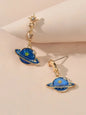 Fashion Jewellery Blue Enamel Planet Moon Star Asymmetric Drop Stunning Earrings-0