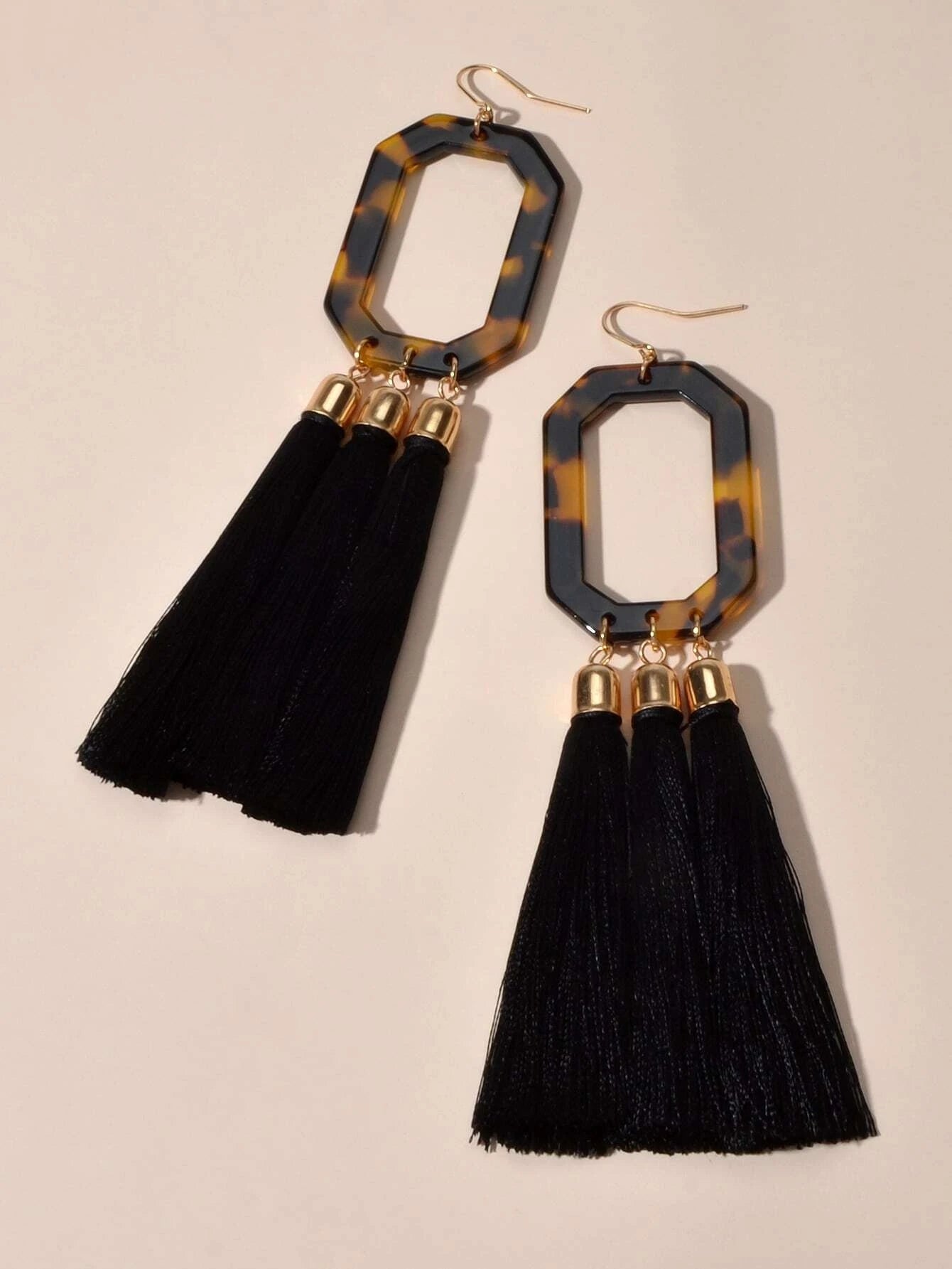 Bohemian Jewellery Leopard Acrylic Black Tassel Dangle Earring Ethnic Accessory-0