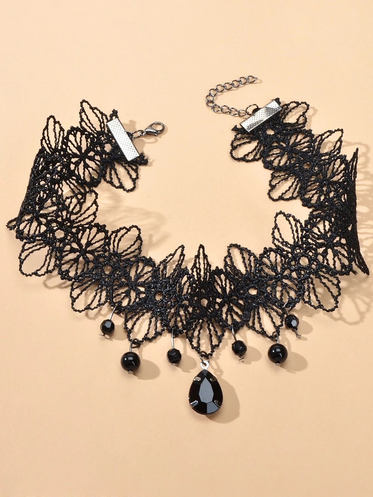 Black Lace Flower Water Drop Gothic 90s Tattoo Choker Necklace Halloween Jewelry-1